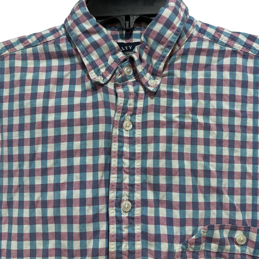 Gant Salty Dog Shirt L Blue Pink White Check Button Up Short Sleeve 100% Cotton